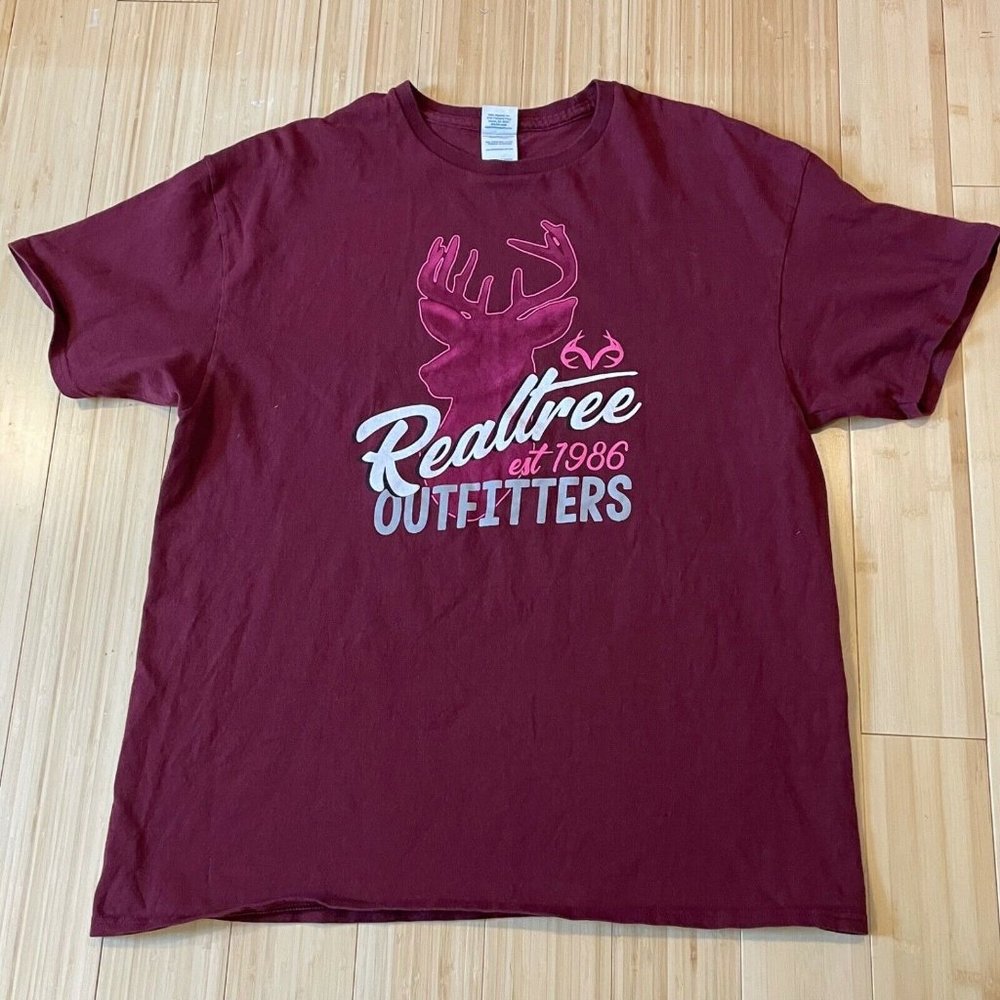 Real Tree Womens T Shirt XL Maroon Short Sleeve Crew Neck Outdoor